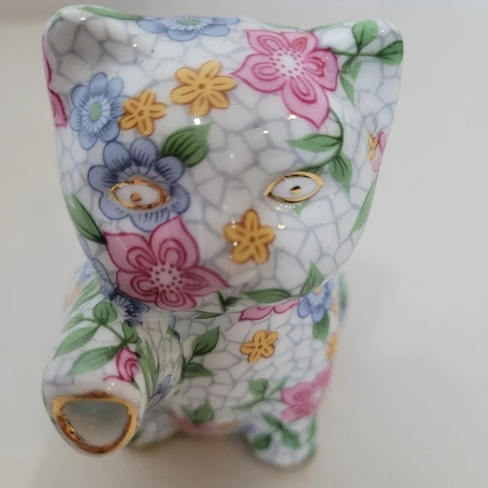 Two's Company Vintage Chintz Alexandra Porcelain Cat Creamer